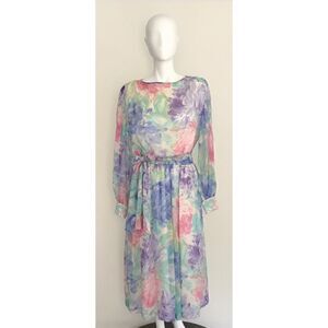 VNT 80’s Anne Crimmins For Umi Collection Silk Pastels Chiffon Dress size 8